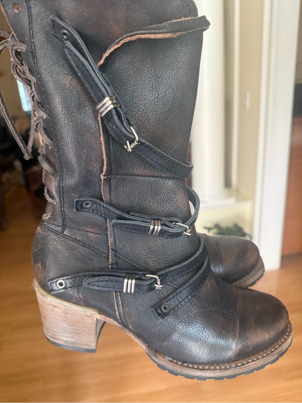 Freebird Cora Women's Black Leather Mid-Calf Buckle Boots